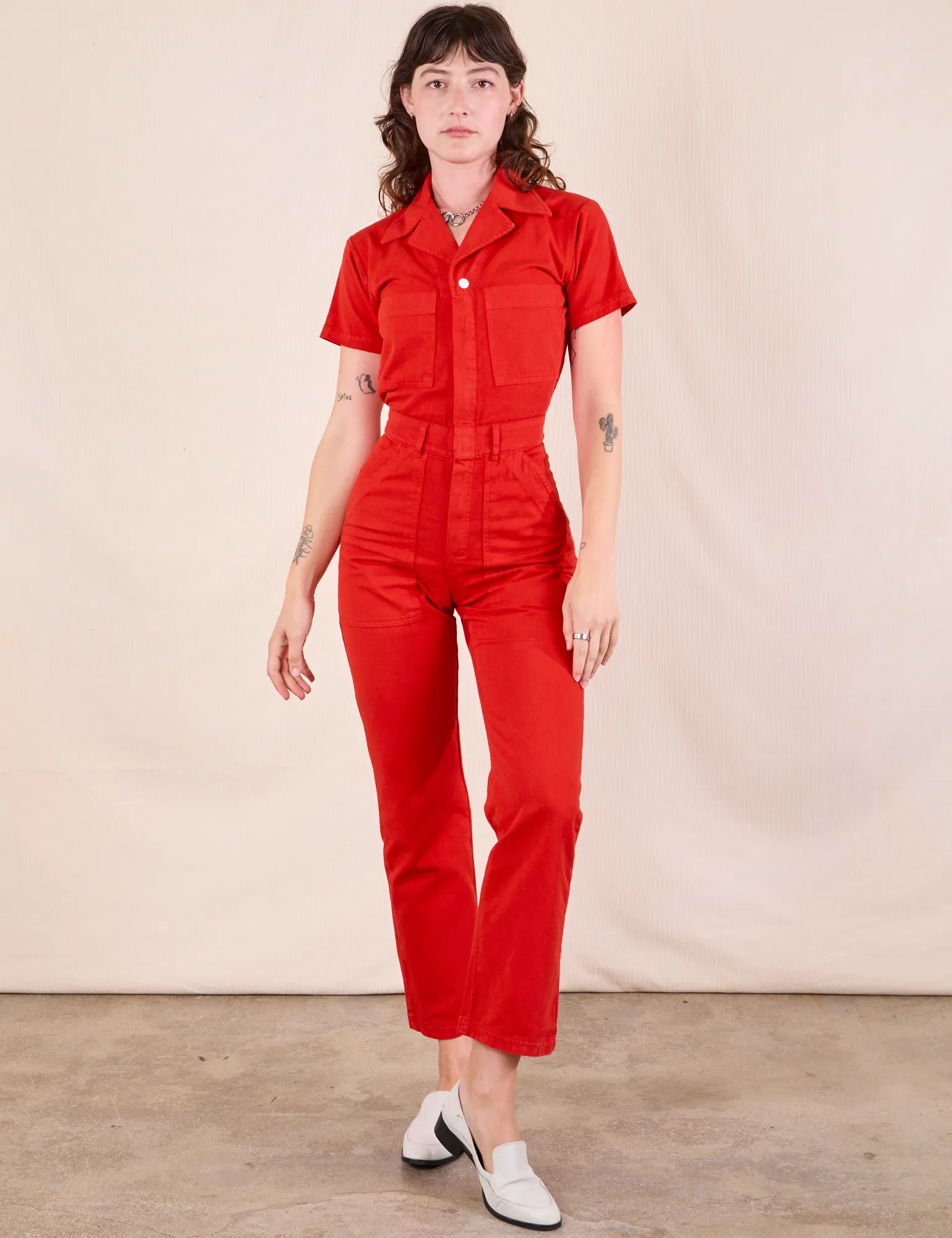 Short Sleeve Jumpsuit - Mustang Red