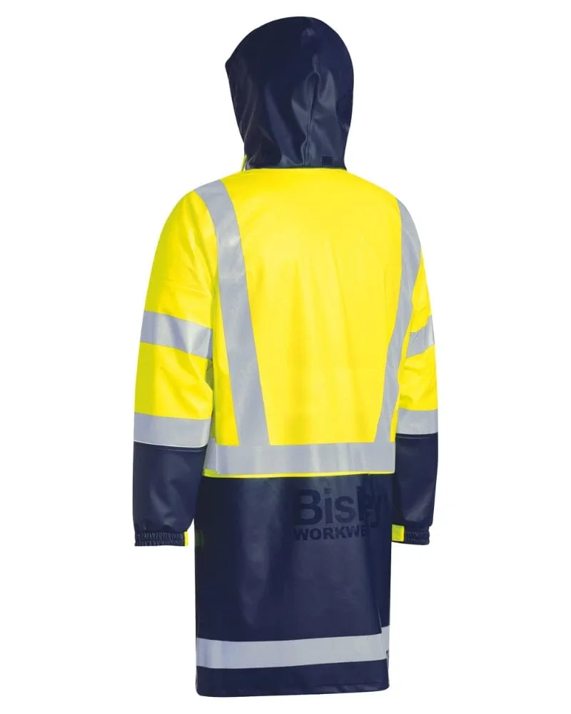 Taped Hi Vis Stretch PU Rain Coat - Yellow/Navy